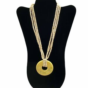 Funky 80s Vibes Yellow Wood Beaded Necklace 60"